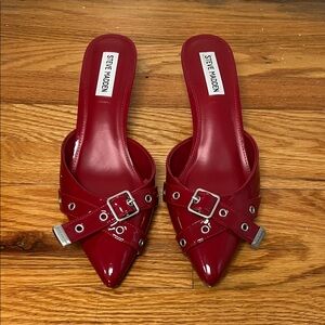 Steve Madden Patent Leather Deep Red Buckle Mules